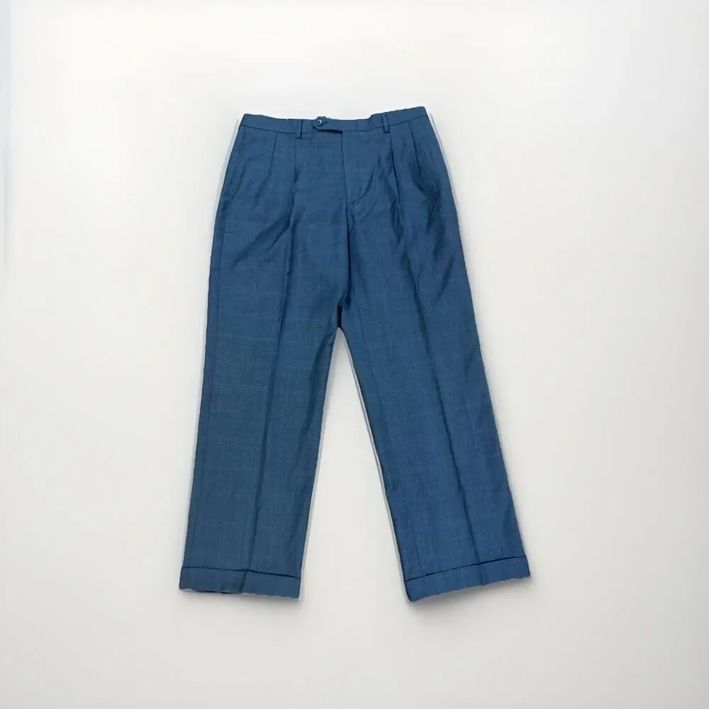 NEW Nautica Men's Dress Pants Blue Solid Fit Pleated Travel 36x30 READ
